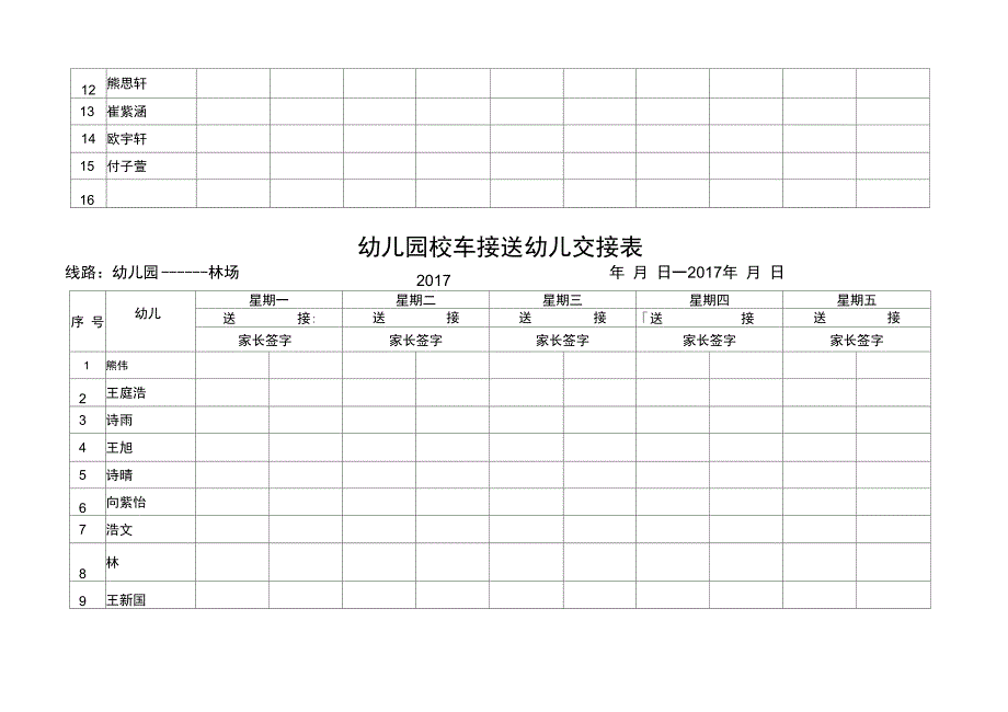 幼儿园教育校车接送幼儿交接表_第4页