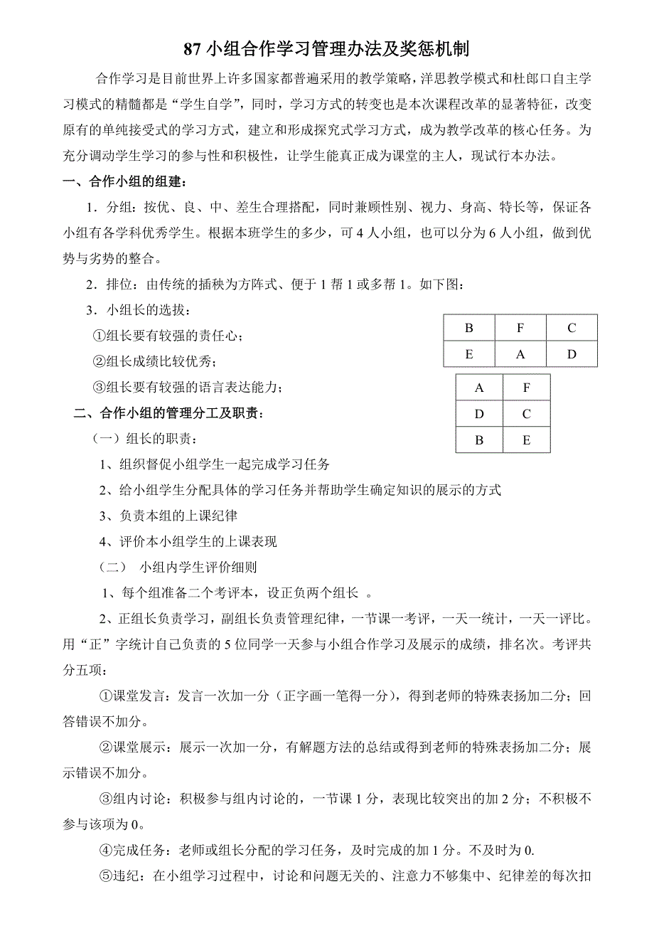 小组合作学习管理办法及奖惩及表格.docx_第1页