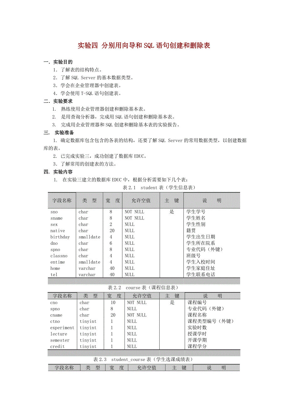 四 分别用向导和SQL语句创建和删除表....doc_第1页