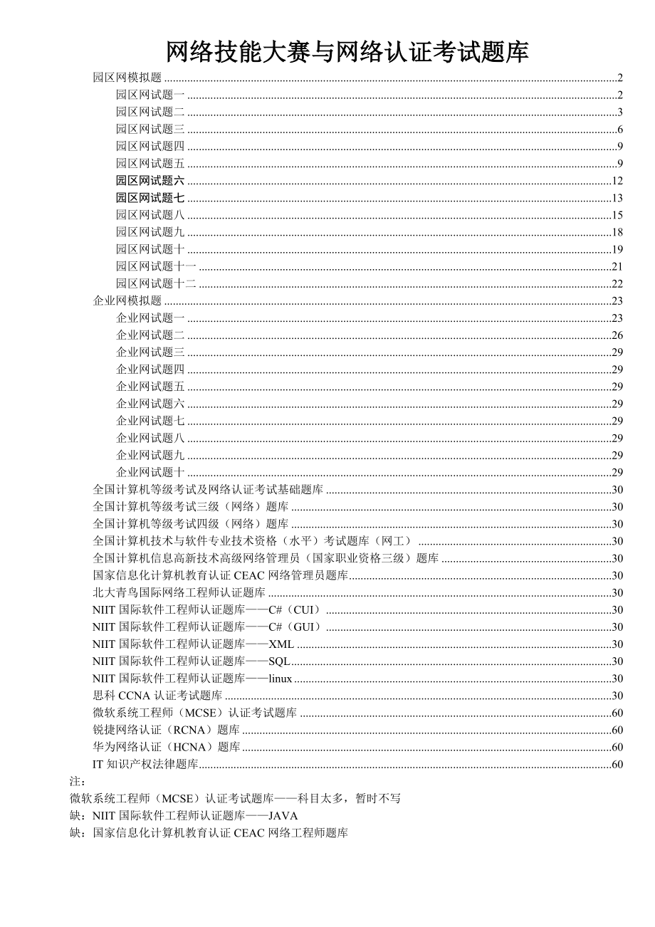 网络技能大赛与认证考试题库 企业网 园区网.doc_第1页