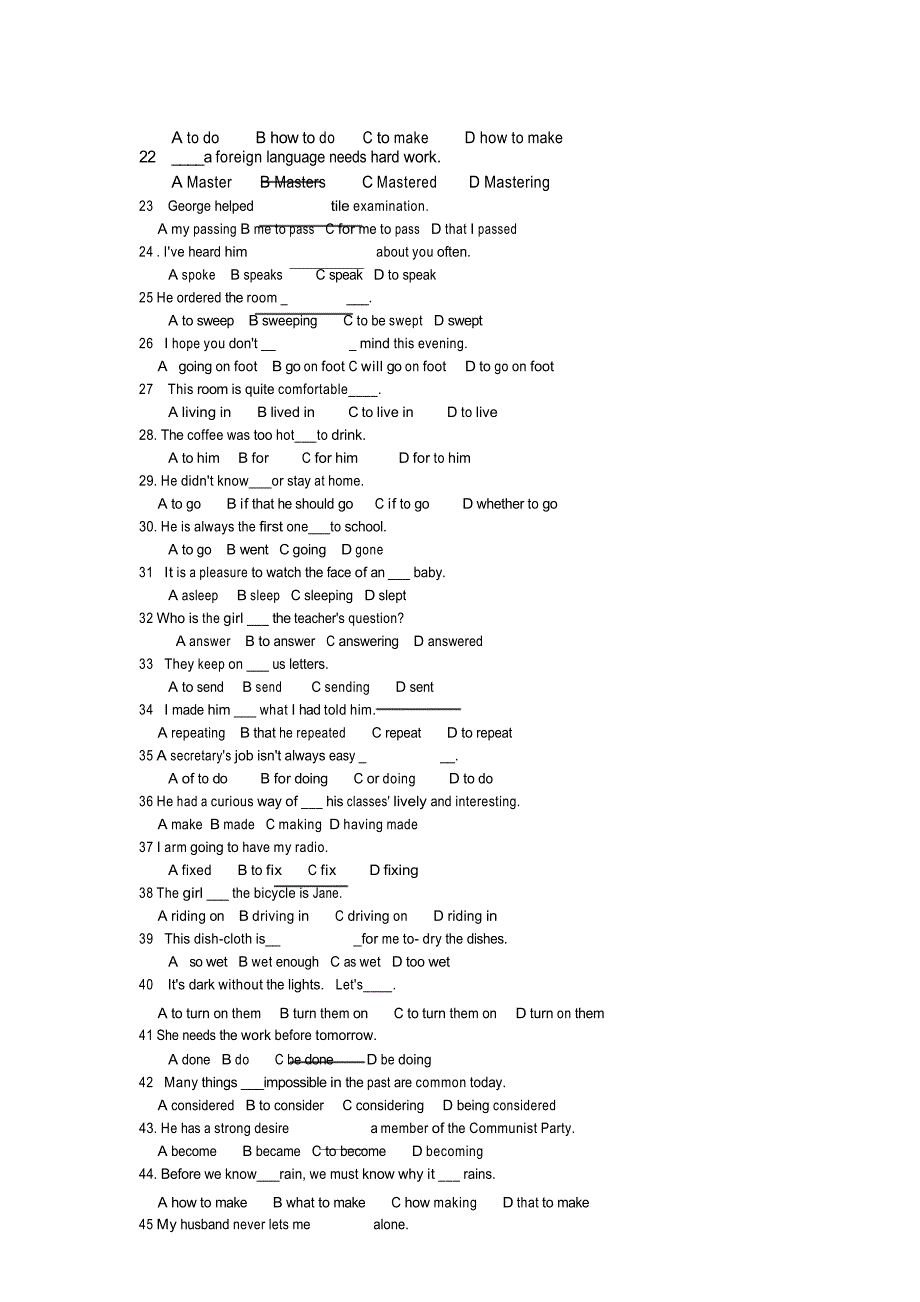 2019年初三中考冲刺英语《非谓语动词》专项强化训练_第3页