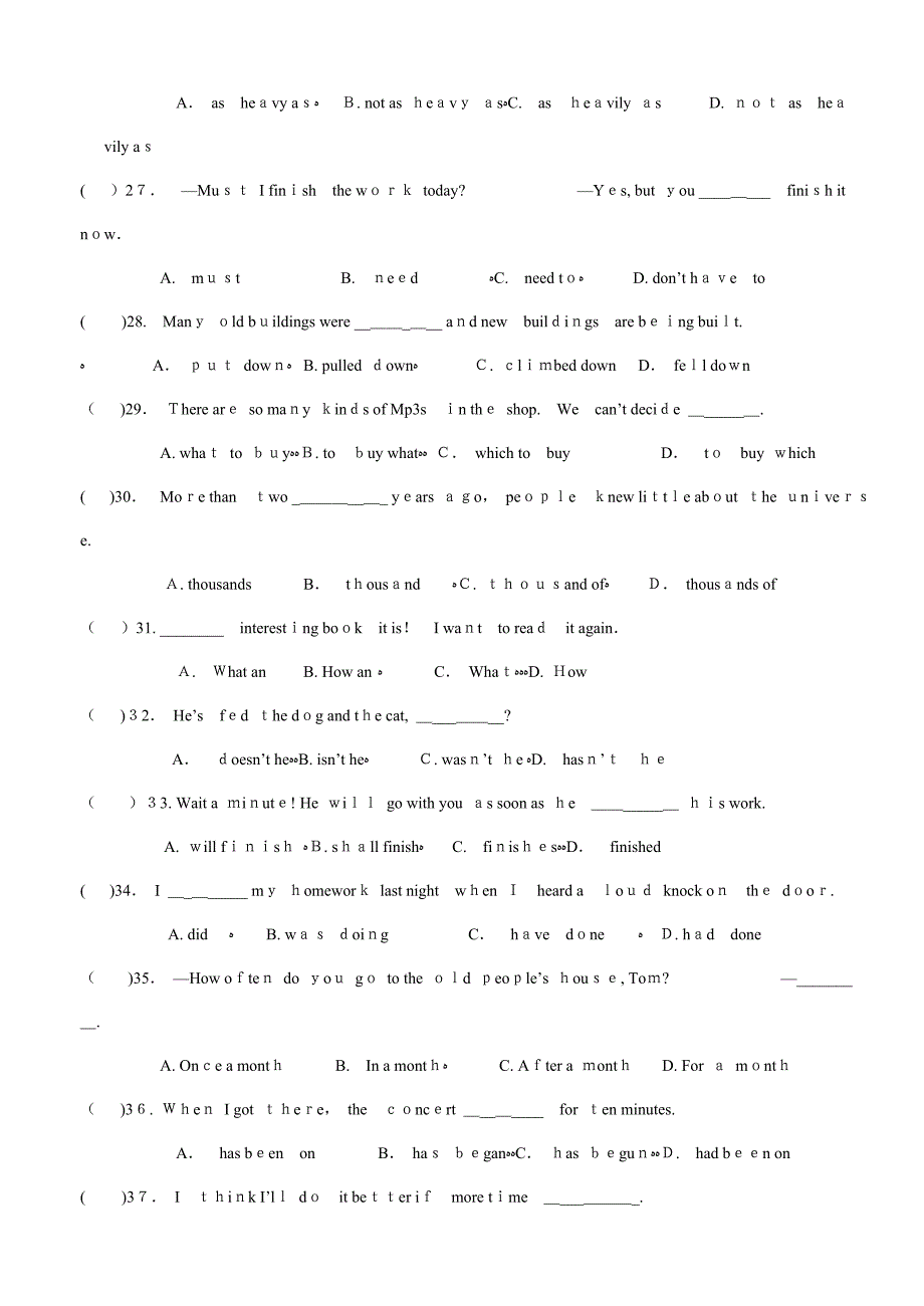 初中英语模拟试题(一)_第4页
