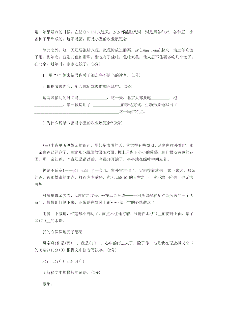 六年级下册语文月考试卷_第4页