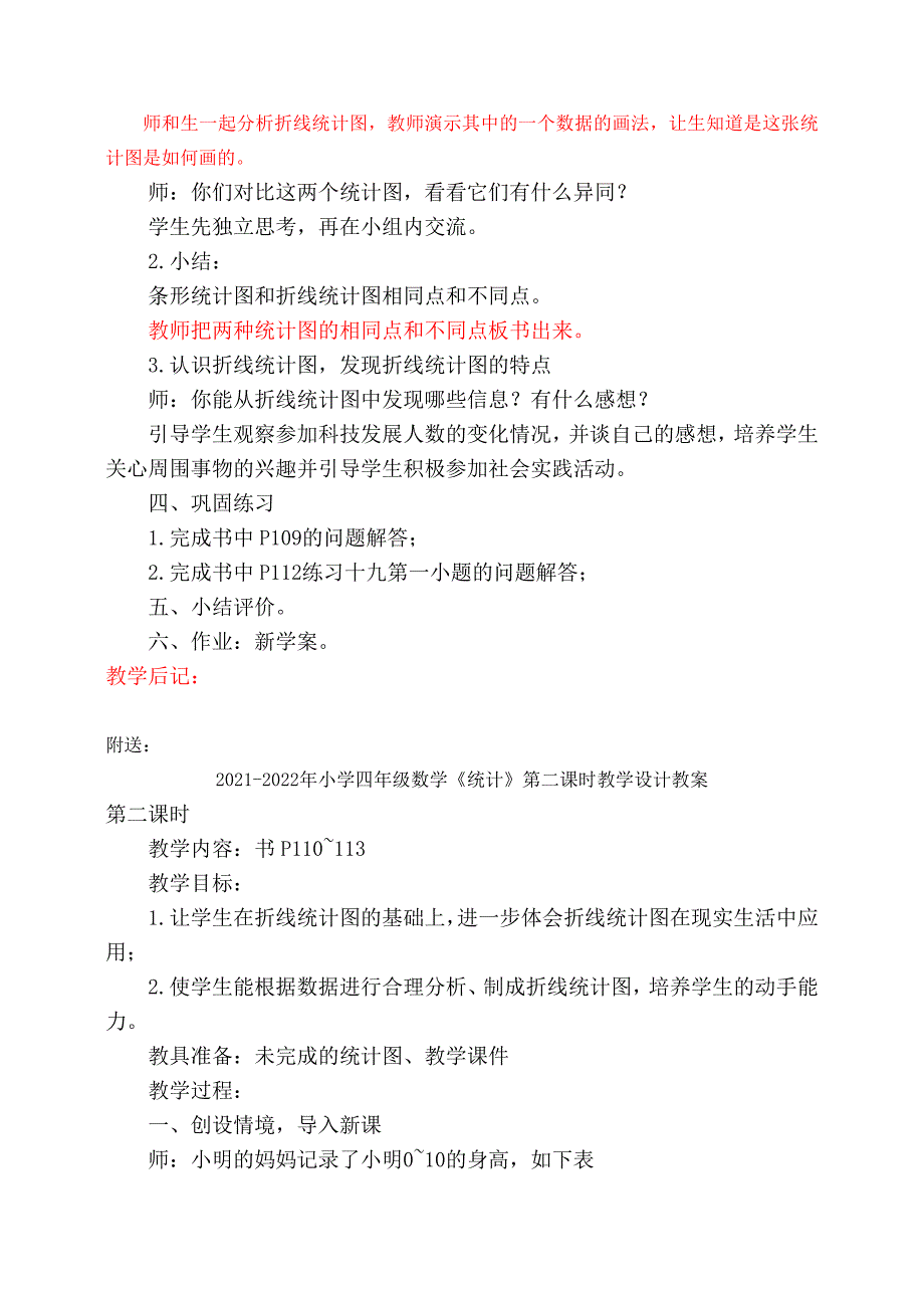 2021-2022年小学四年级数学《统计》第一课时教学设计教案_第2页