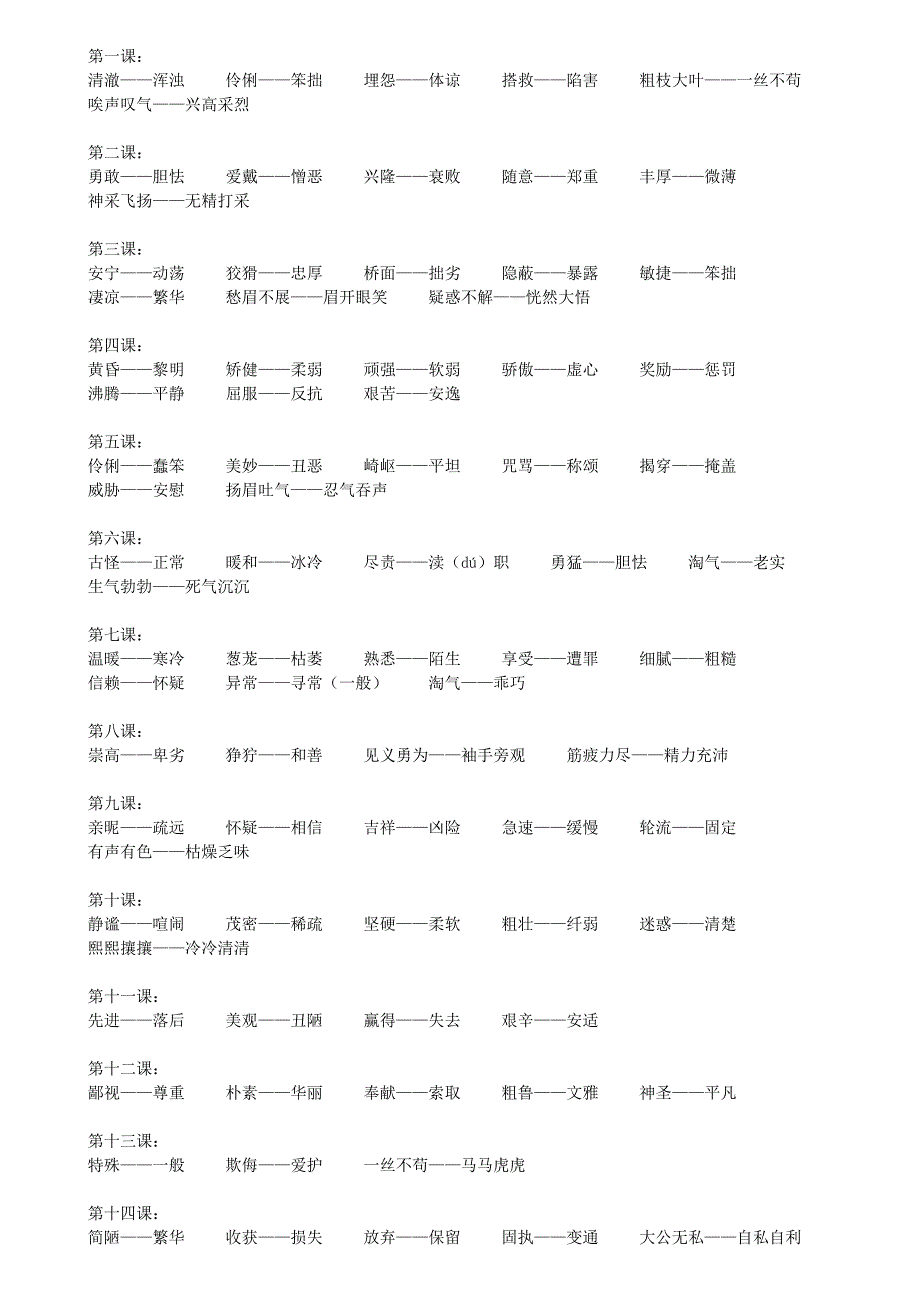 语S版五年级出现的常用反义词_第1页