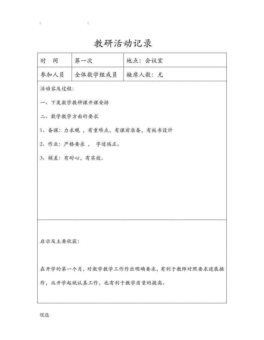 初中数学教研活动记录_第1页
