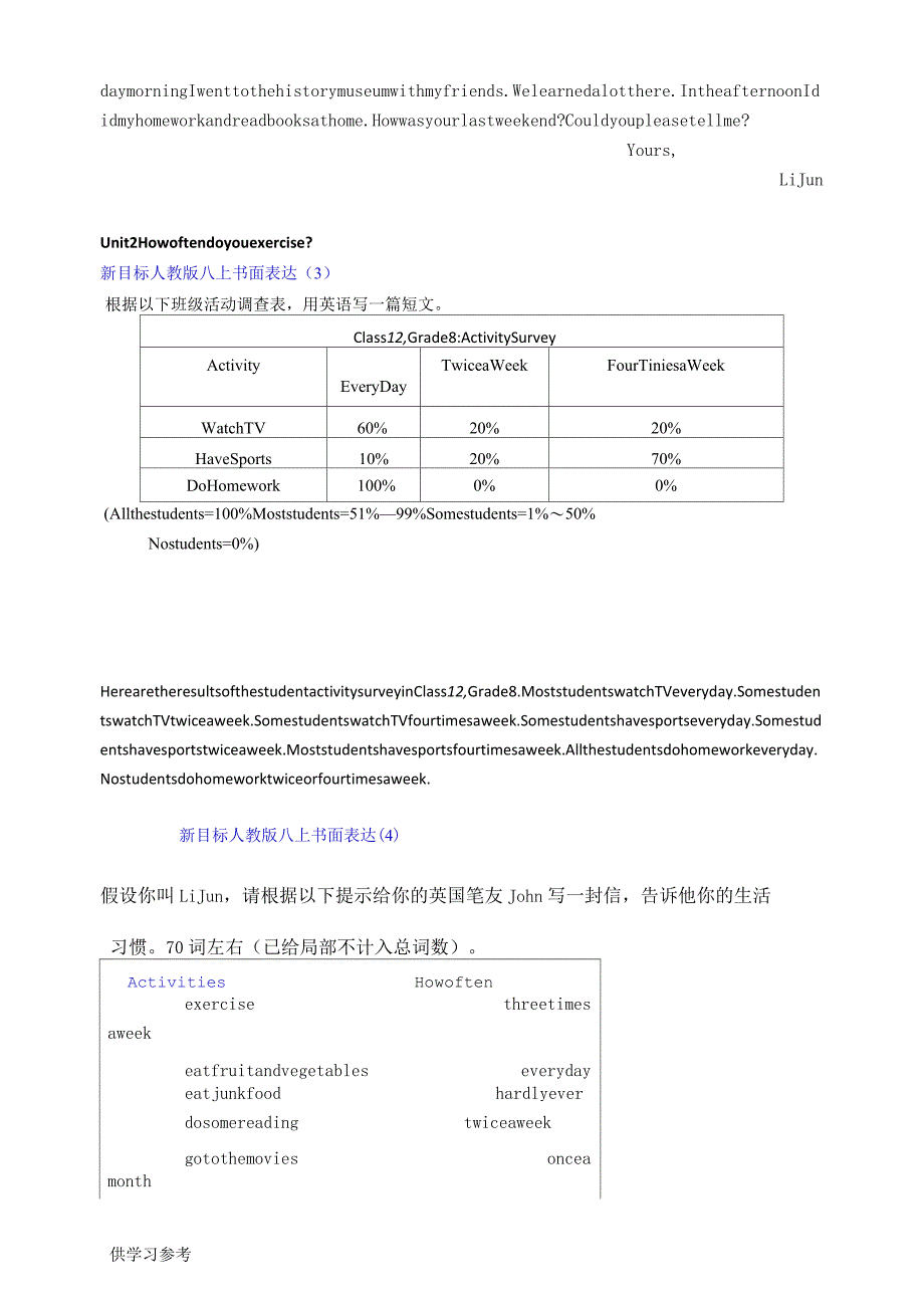 人教版英语八年级上册期末专题复习资料：书面表达_第2页