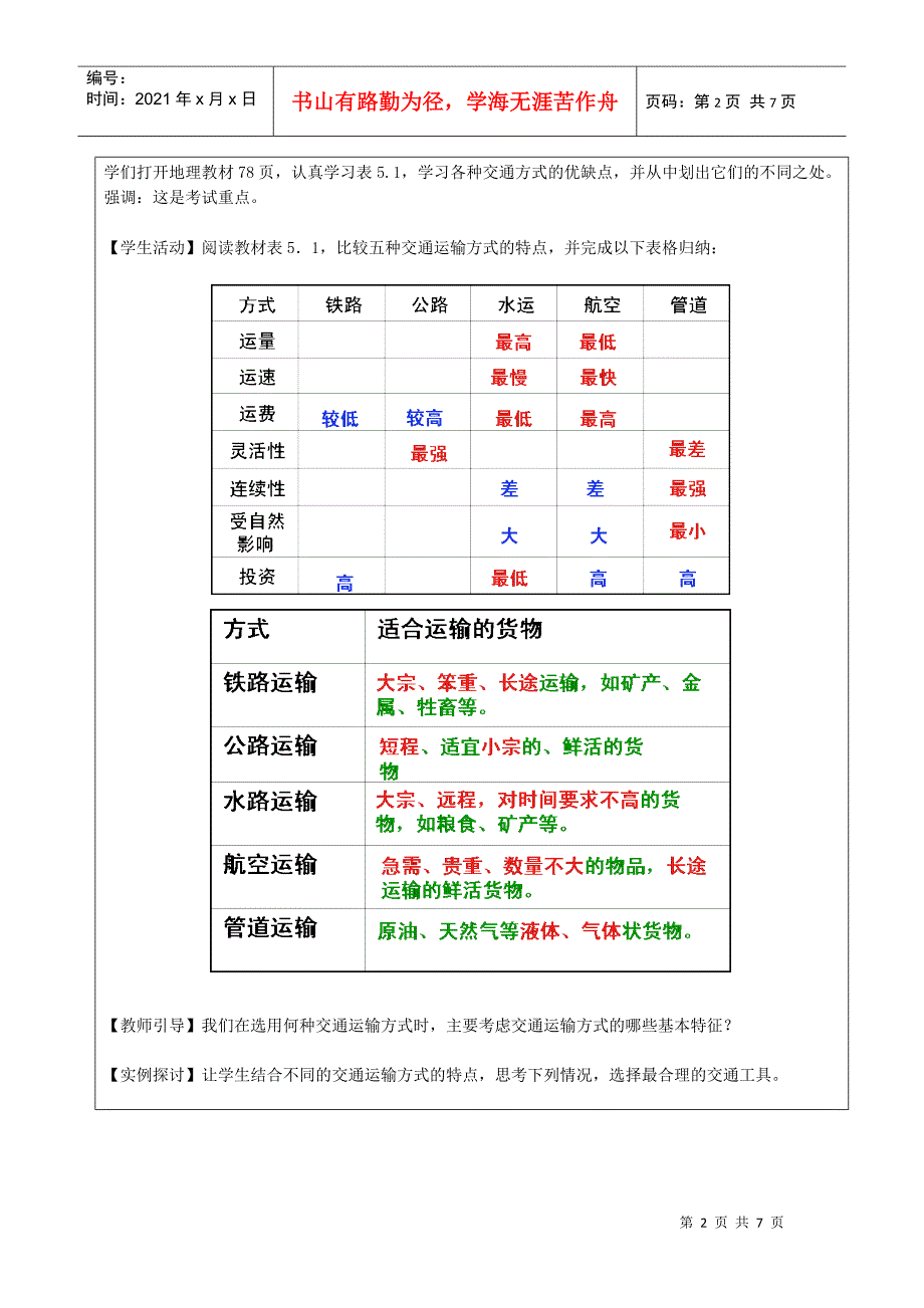 51《交通运输方式和布局》教案_第2页