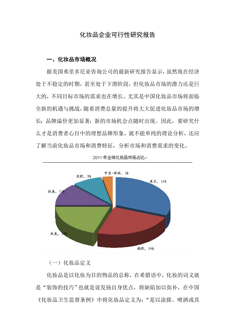 化妆品企业可行性研究报告书毕业设计论文_第1页