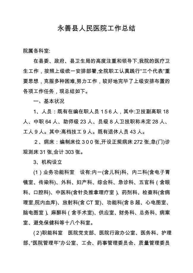 永善县人民医院工作总结