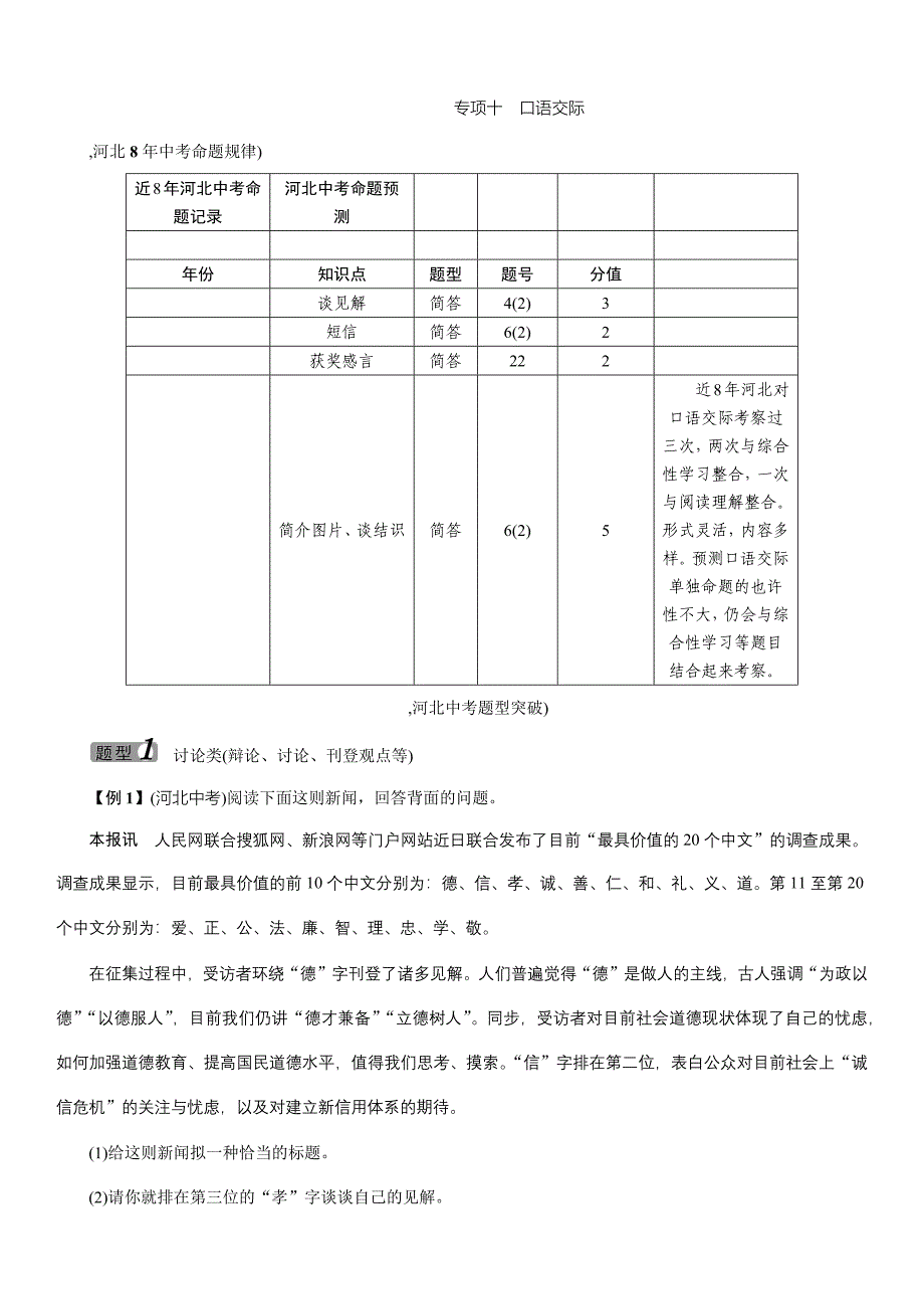 中考王中考命题研究(河北)语文：专题十口语交际_第1页