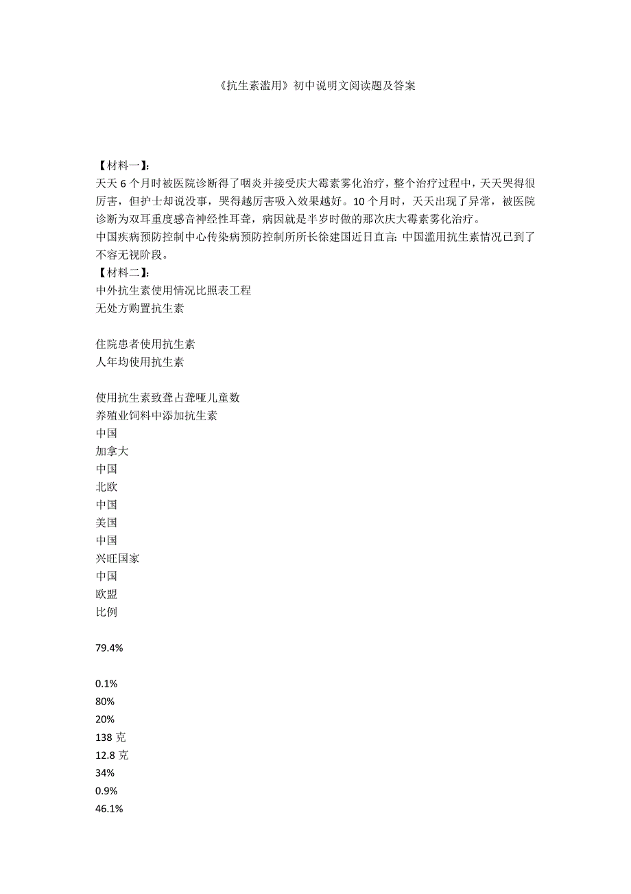 《抗生素滥用》初中说明文阅读题及答案_第1页