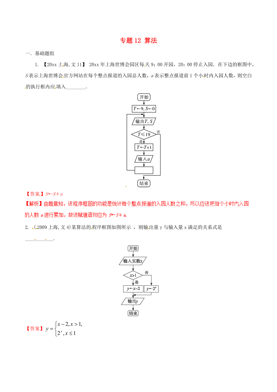 新编上海版高考数学分项汇编 专题12 算法含解析文_第1页