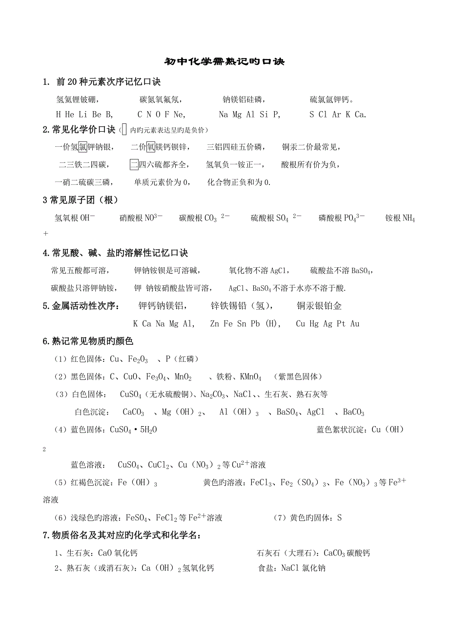 中考必记化学方程式及熟记口诀_第1页