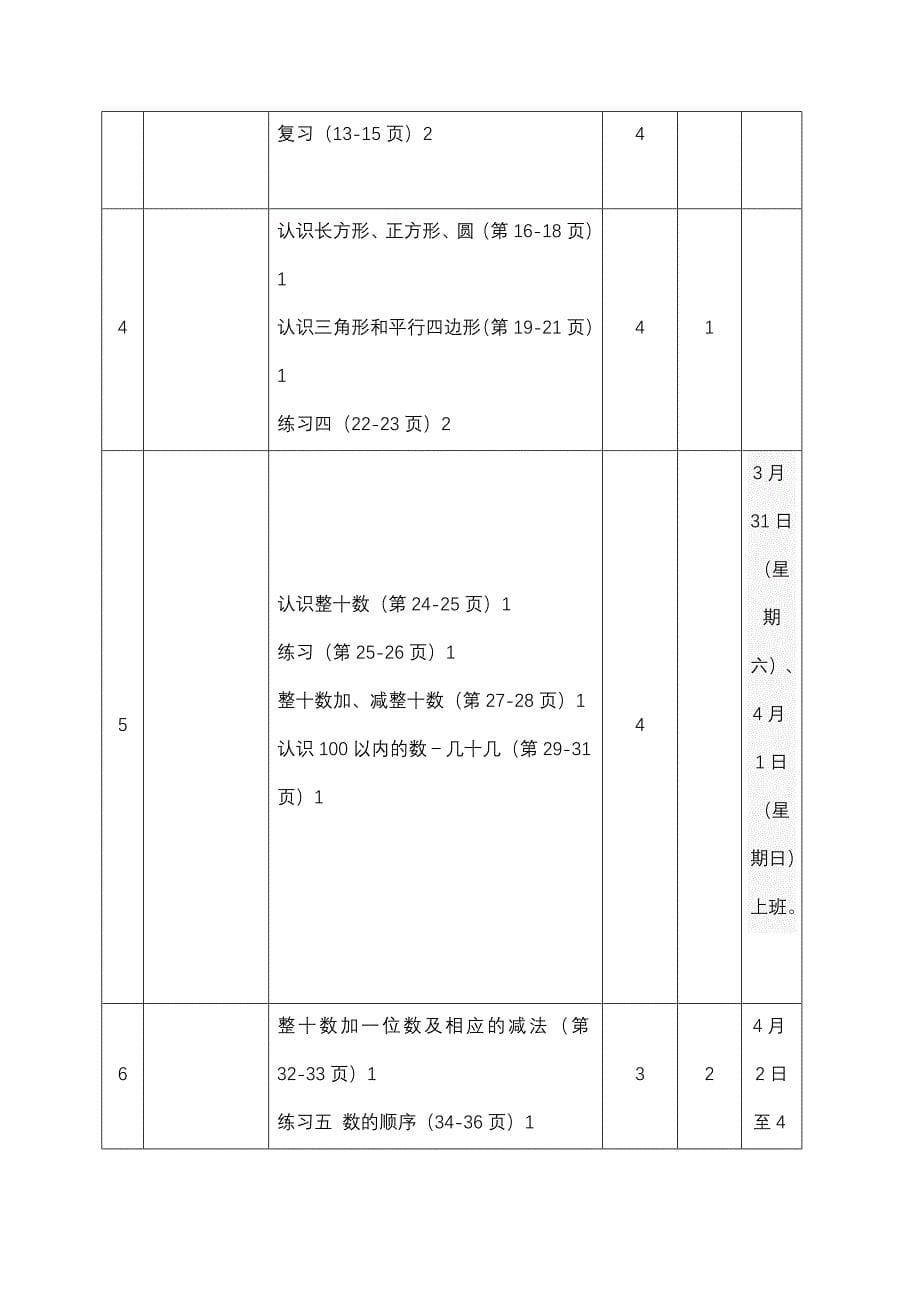 一年级数学下教学计划_第5页