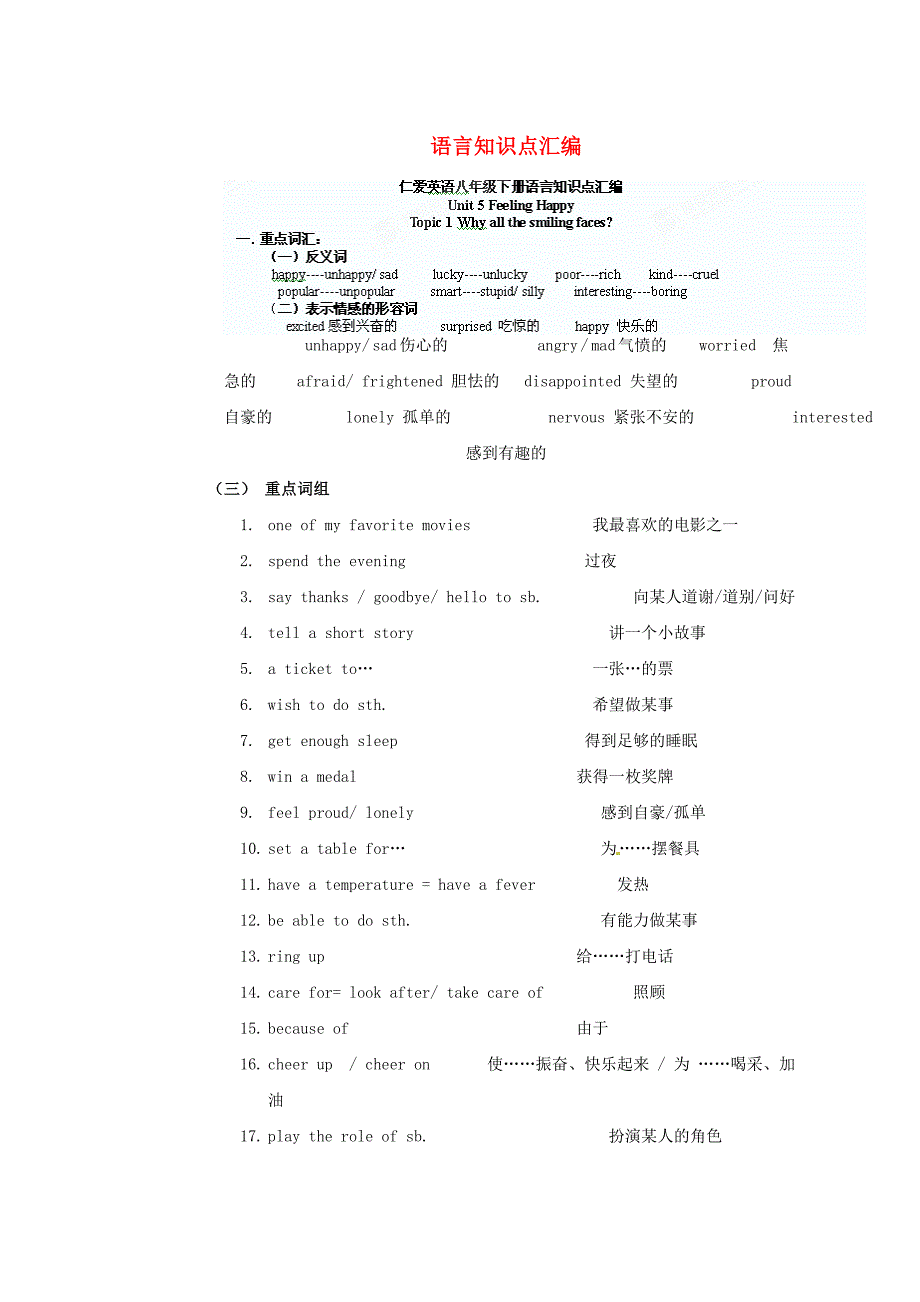 2023年华梁中学八年级英语下册语言知识点汇编仁爱版.doc_第1页