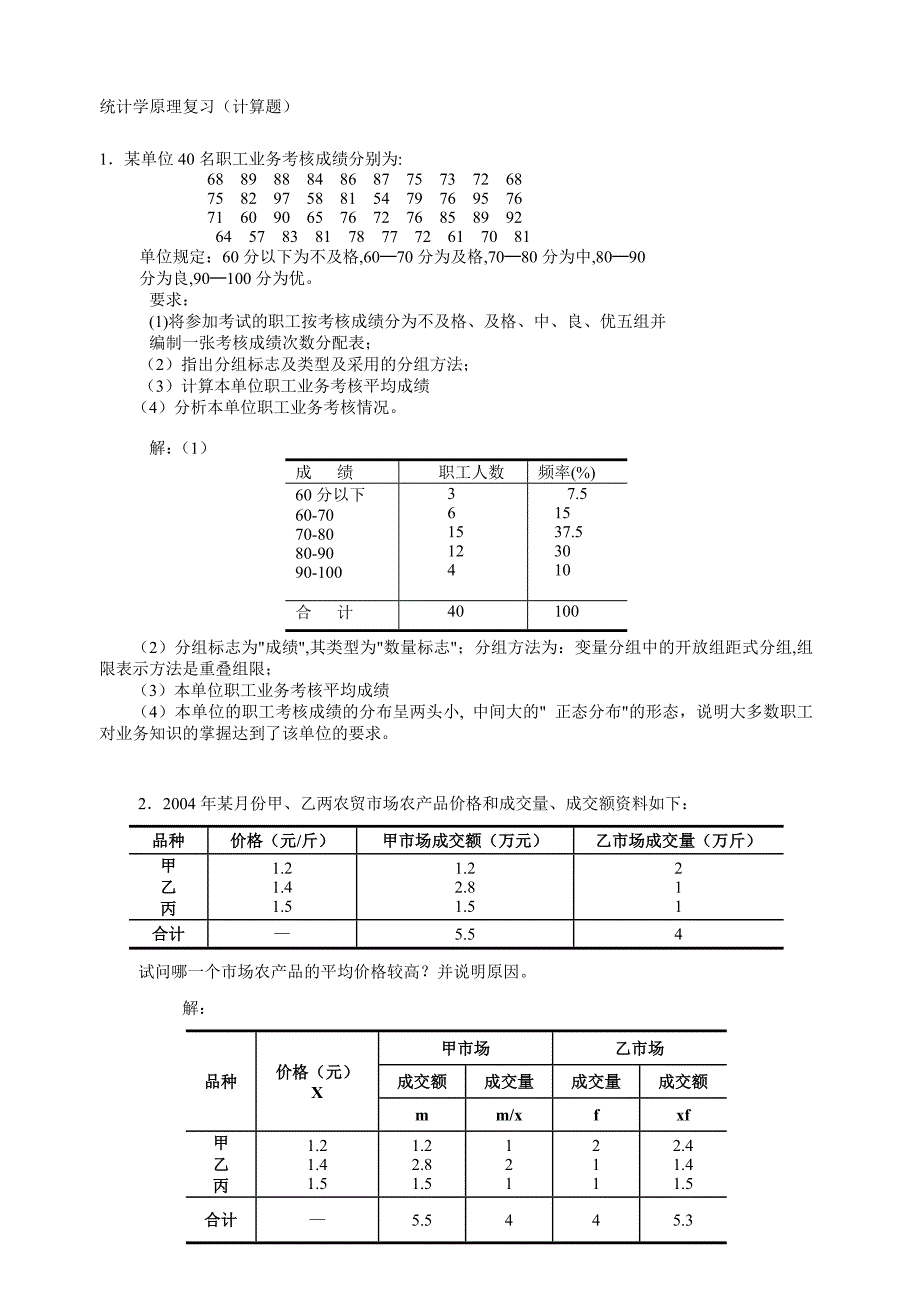 统计学原理考试必备小抄(计算题)(新)_第1页