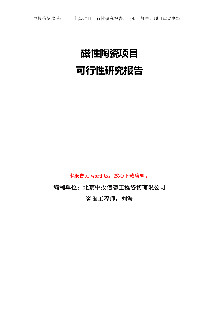 磁性陶瓷项目可行性研究报告模板-备案审批_第1页