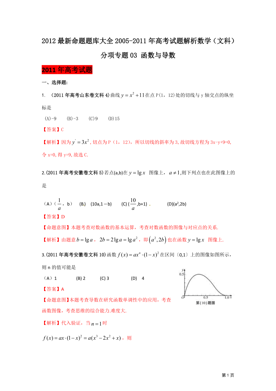 最新命题题库大全高考试题解析数学文科分项专题03函数与导数_第1页