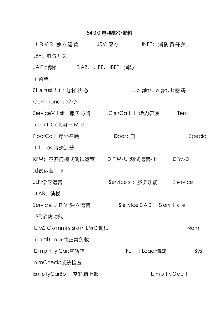 迅达5400部分调试资料说明_第1页
