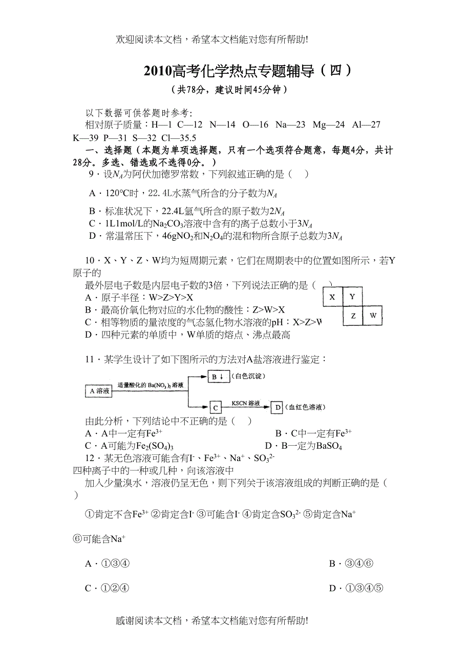 高考化学热点专题辅导（四）doc高中化学_第1页