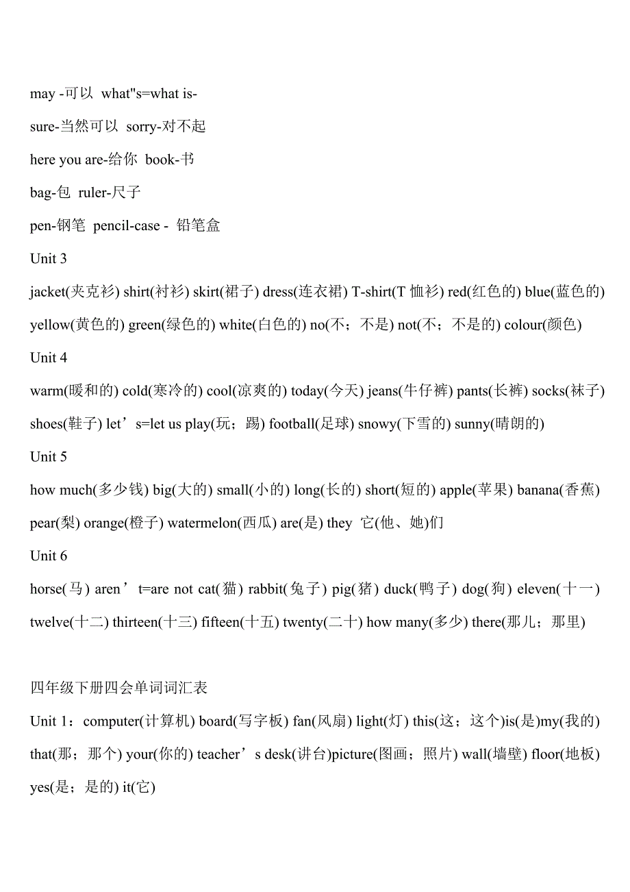 小学三年级至六年级英语单词表_第4页