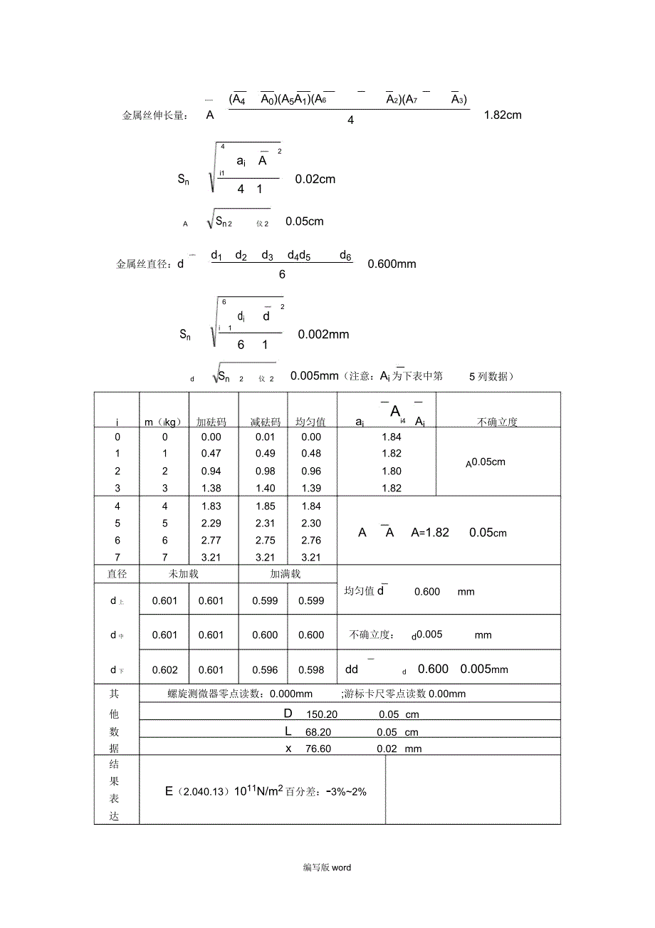 大学物理实验《用拉伸法测金属丝的杨氏弹性模量》本.doc_第3页