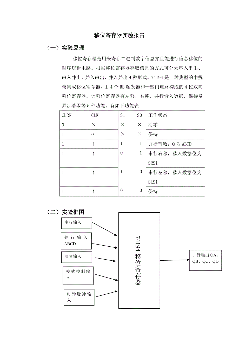 实验8--移位寄存器实验报告_第1页