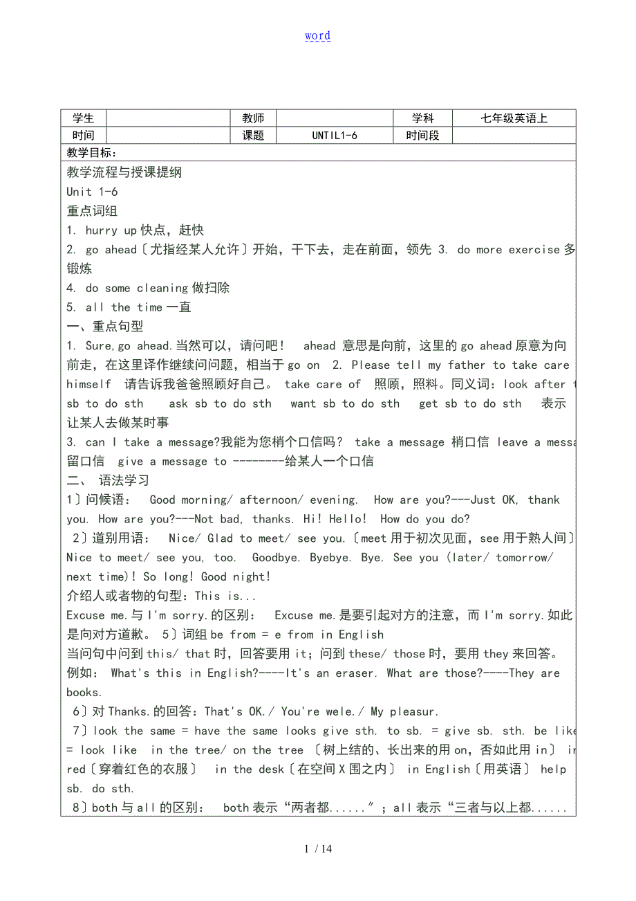 七年级英语日常用语及问候语讲义_第1页