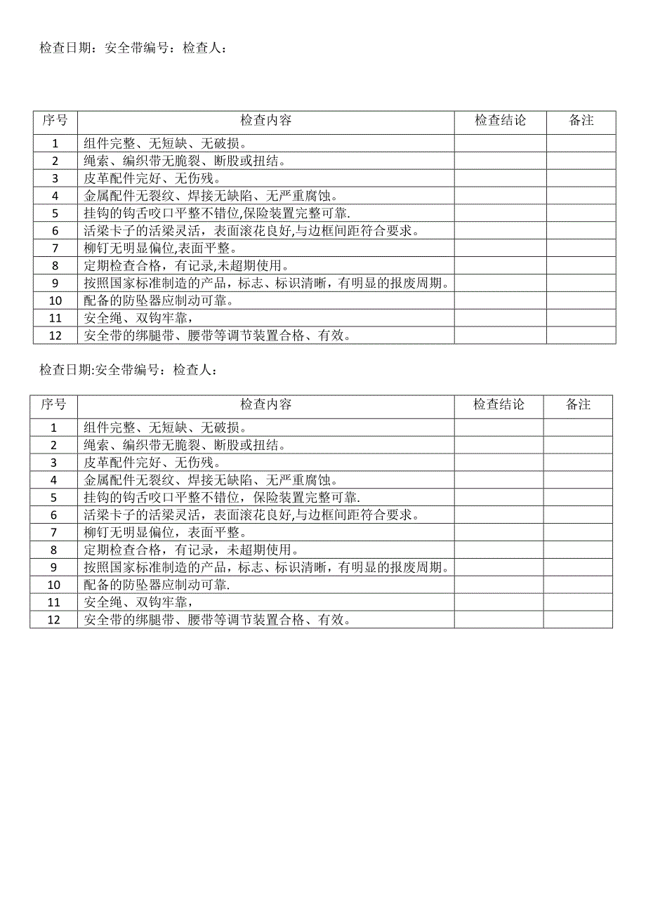 安全带检查表_第1页