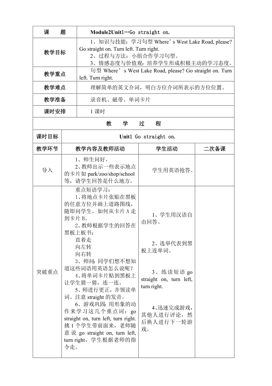 四年级英语-Module2教学设计_第2页