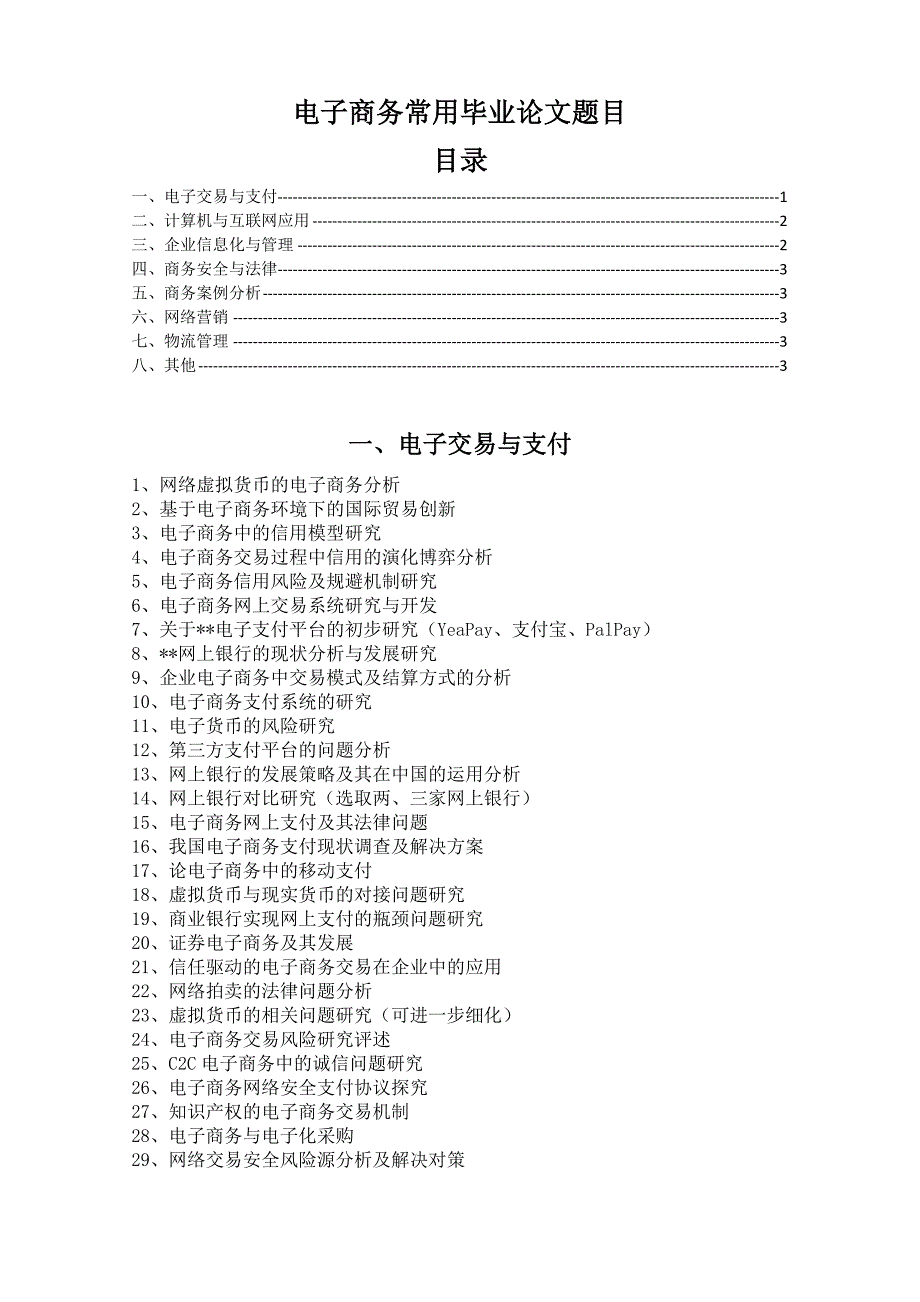 电子商务专业常用毕业论文题目_第1页