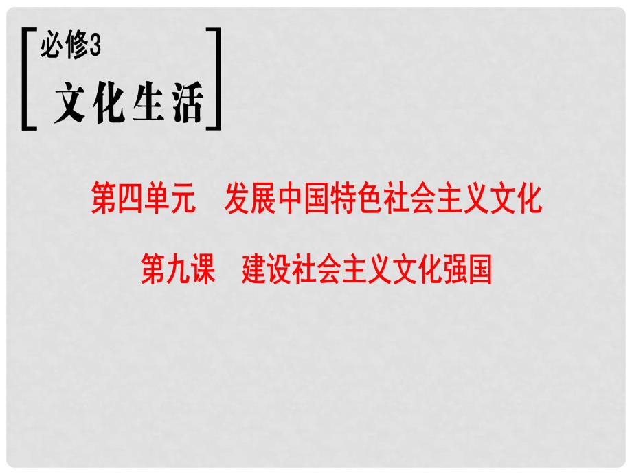 高考政治一轮复习 第4单元 发展中国特色社会主义文化 第9课 建设社会主义文化强国课件 新人教版必修3_第1页