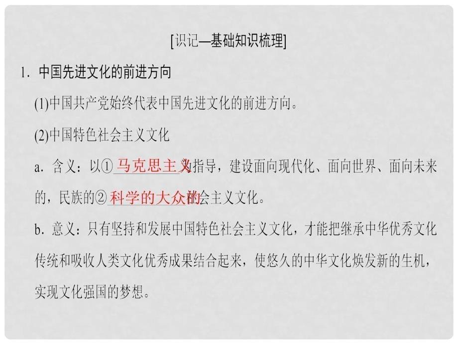 高考政治一轮复习 第4单元 发展中国特色社会主义文化 第9课 建设社会主义文化强国课件 新人教版必修3_第5页