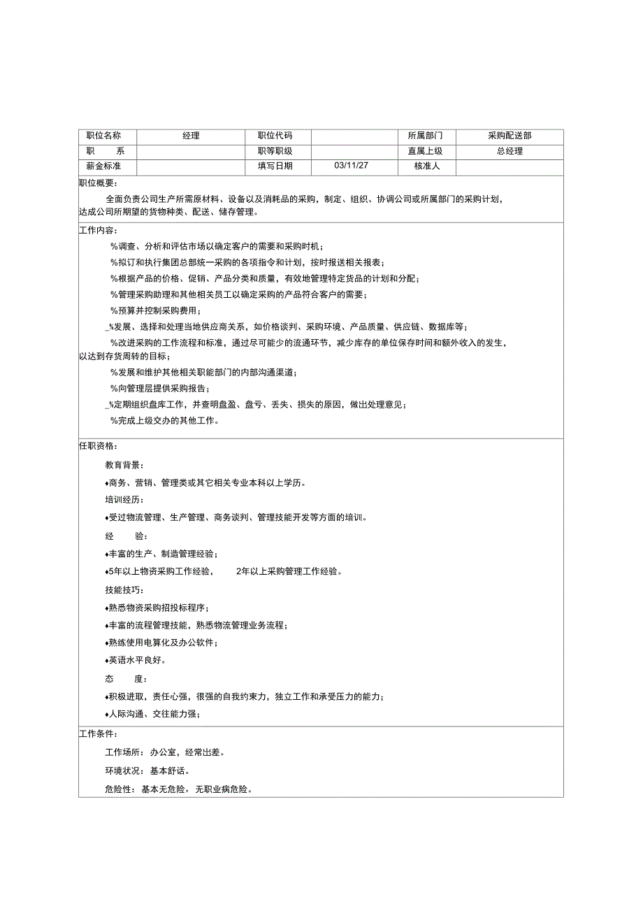 岗位说明书-岗位职责-采购配送_第1页
