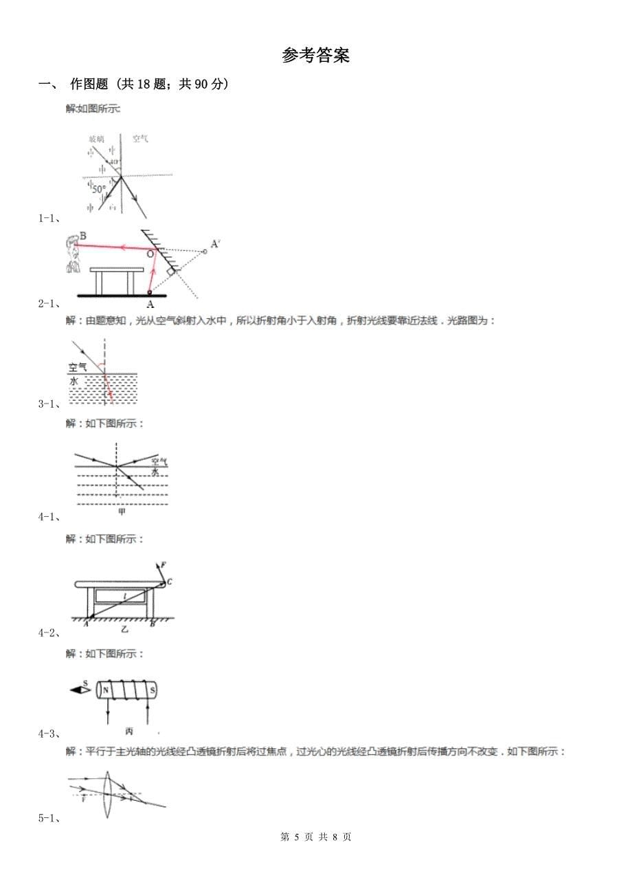 青海省果洛藏族自治州中考物理总复习题型训练04：作图题（光学作图）_第5页