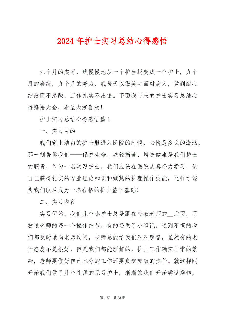 2024年护士实习总结心得感悟_第1页