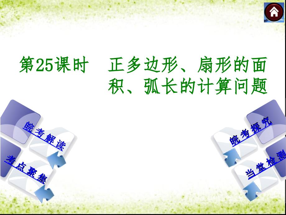 安徽省中考数学专题复习第25课时正多边形扇形的面积弧长的计算问题课件_第1页