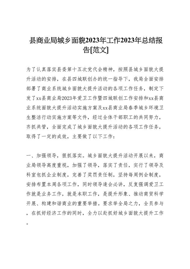 2023年X县商业局城乡面貌工作汇报总结报告.doc