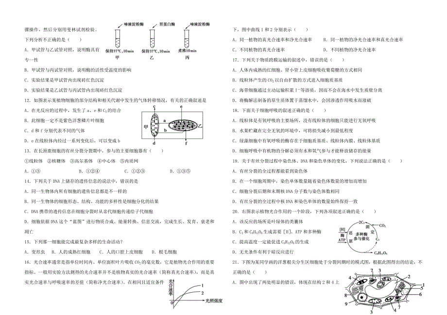 高中生物必修一期末试题附答案_第2页