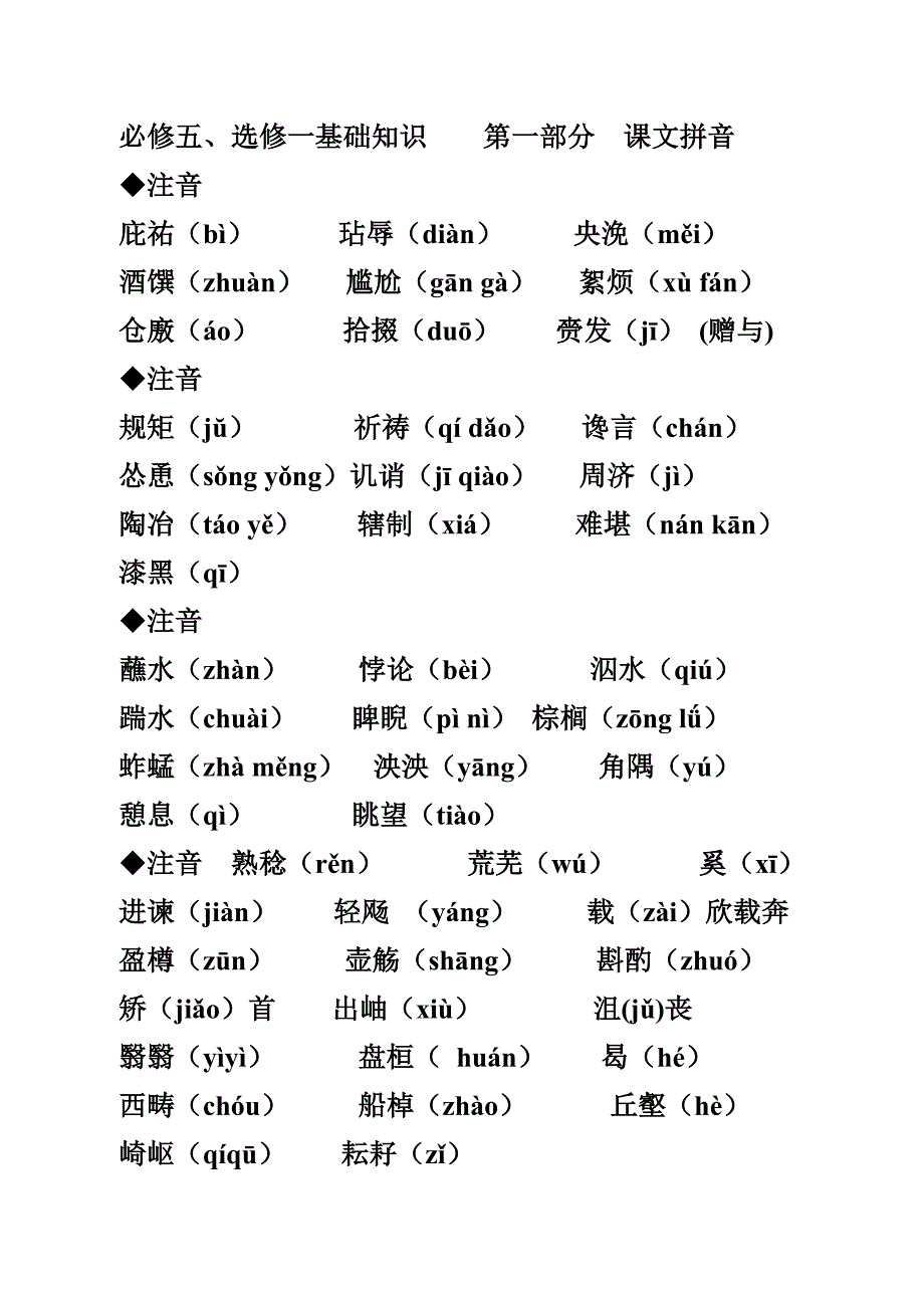 必修五的拼音、文言虚词_第1页