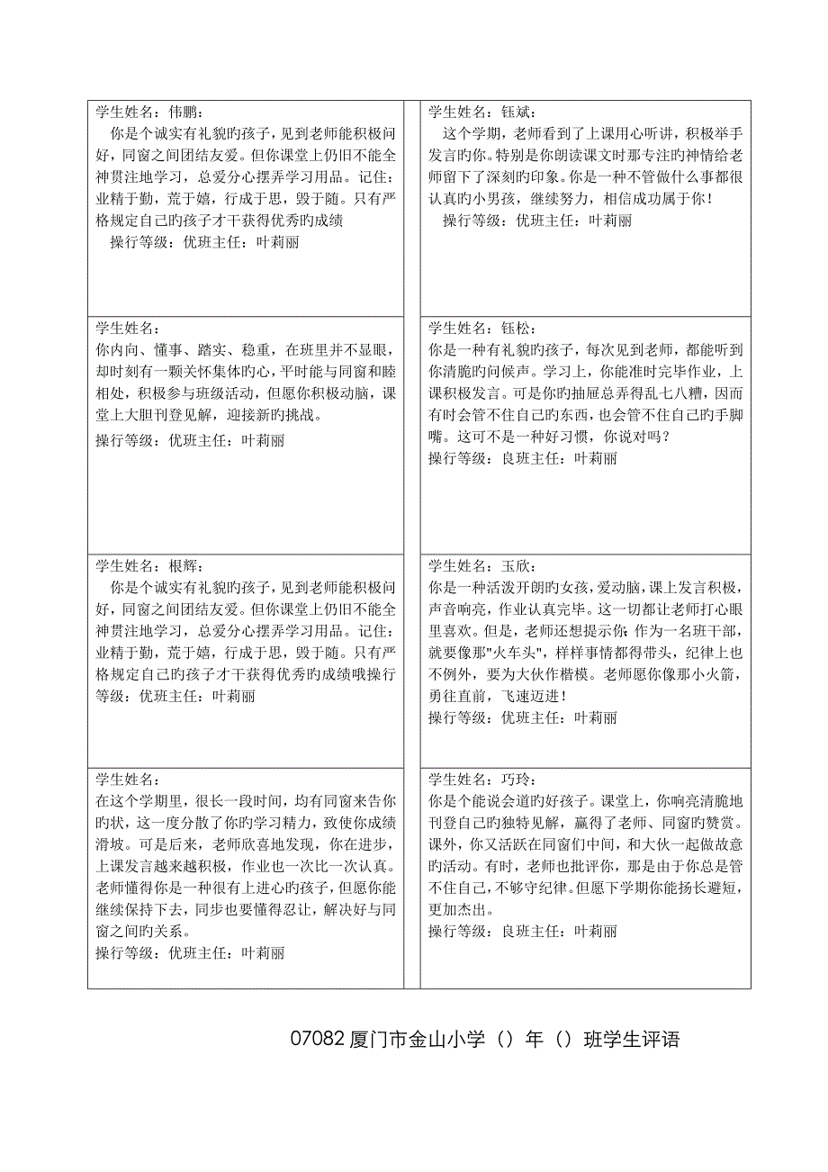 二上学生评语表格_第2页