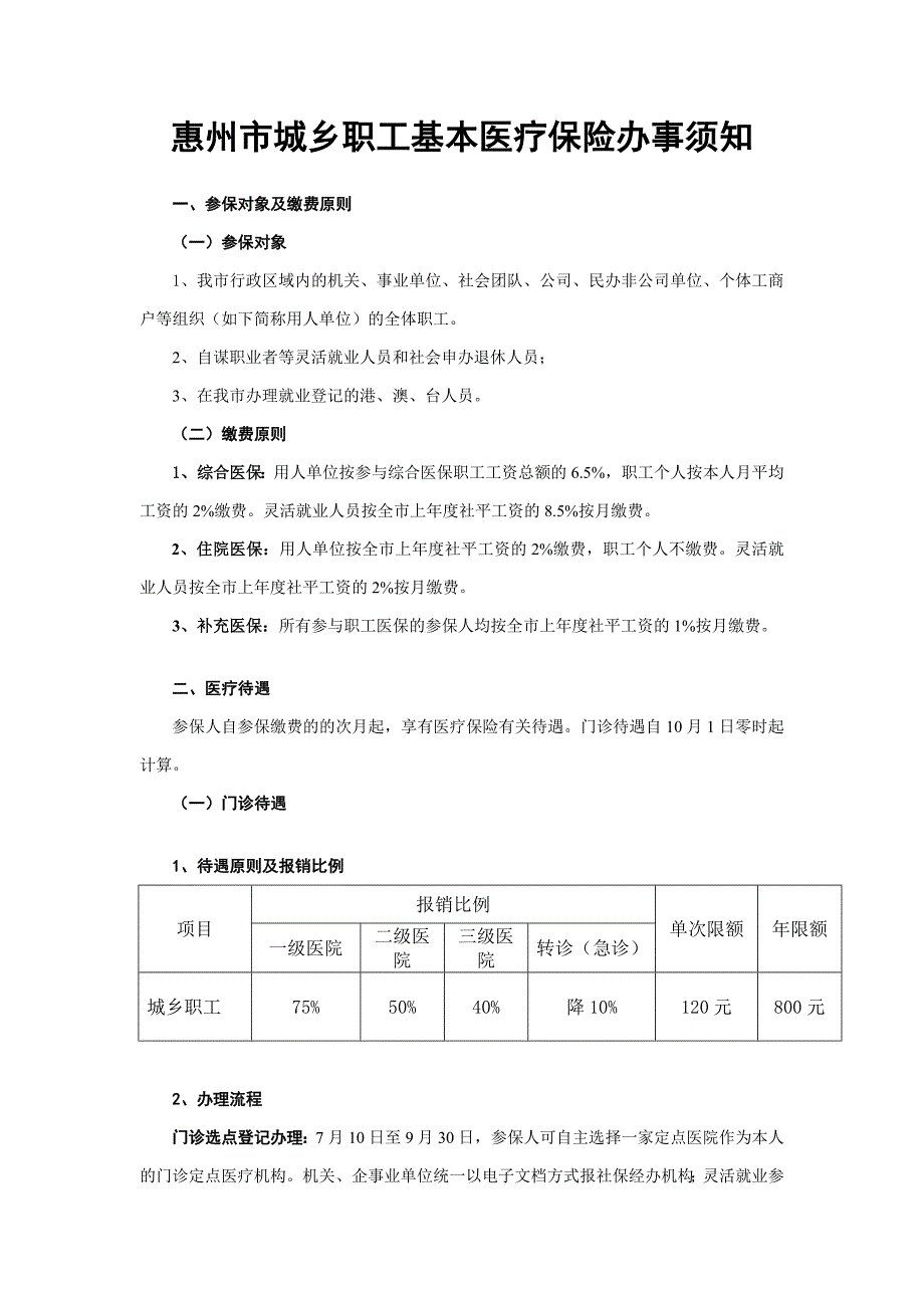 惠州市城镇职工基本医疗保险办事须知_第1页