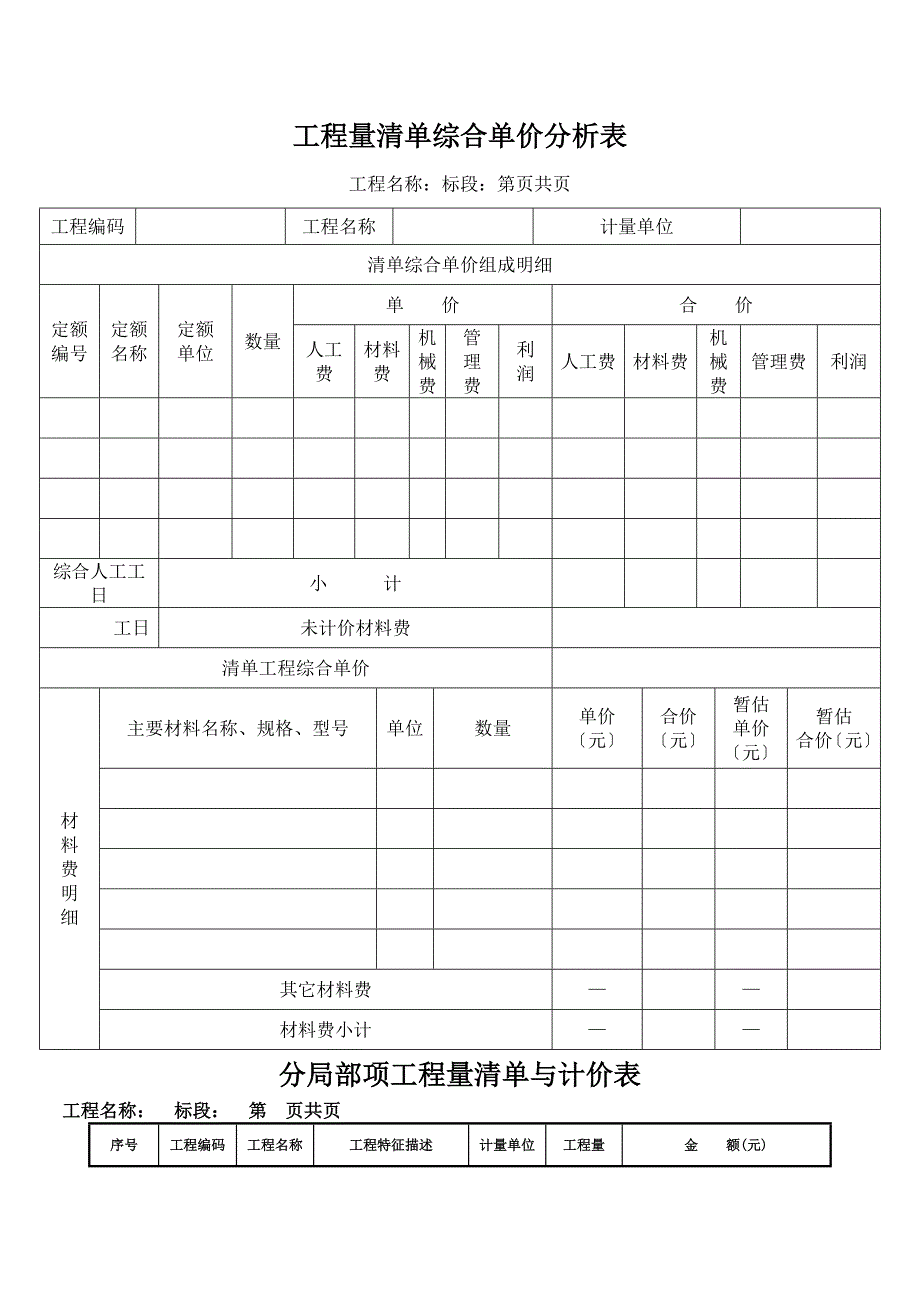 工程量清单综合单价分析表_第1页