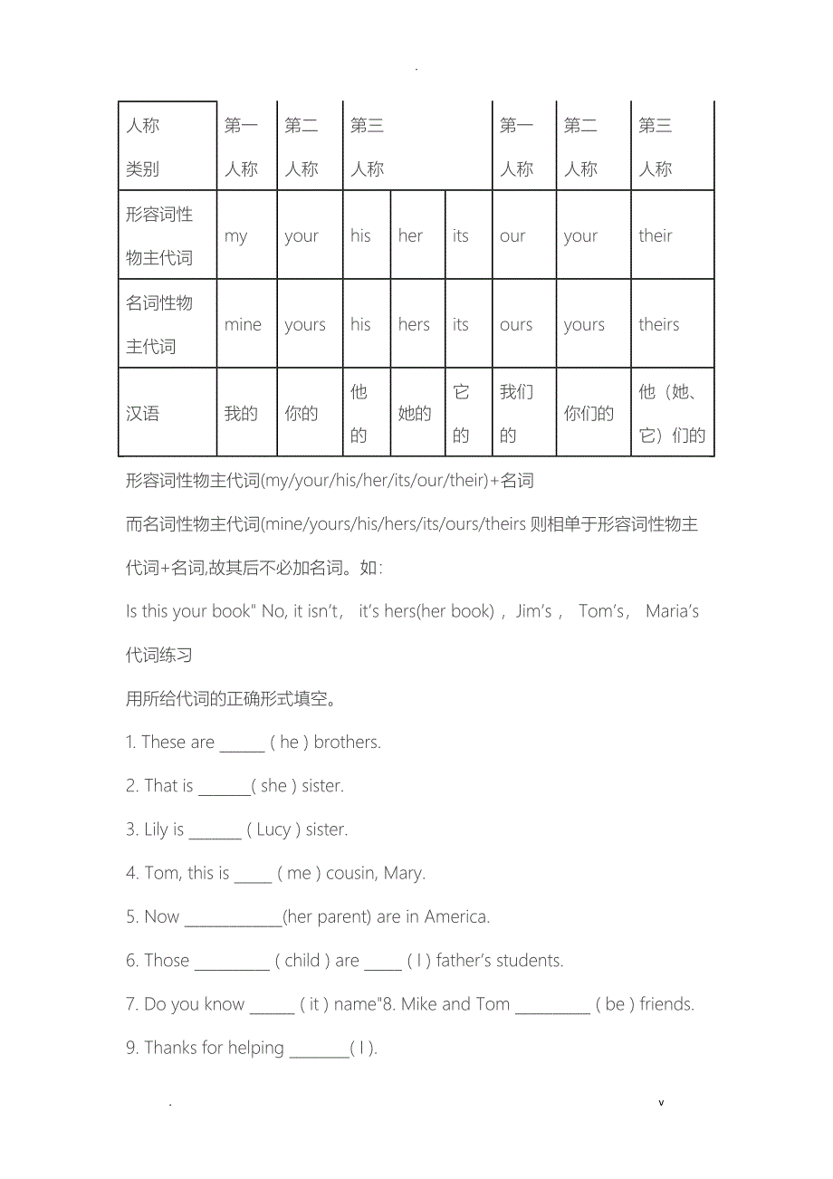 人称代词和物主代词专练_第2页