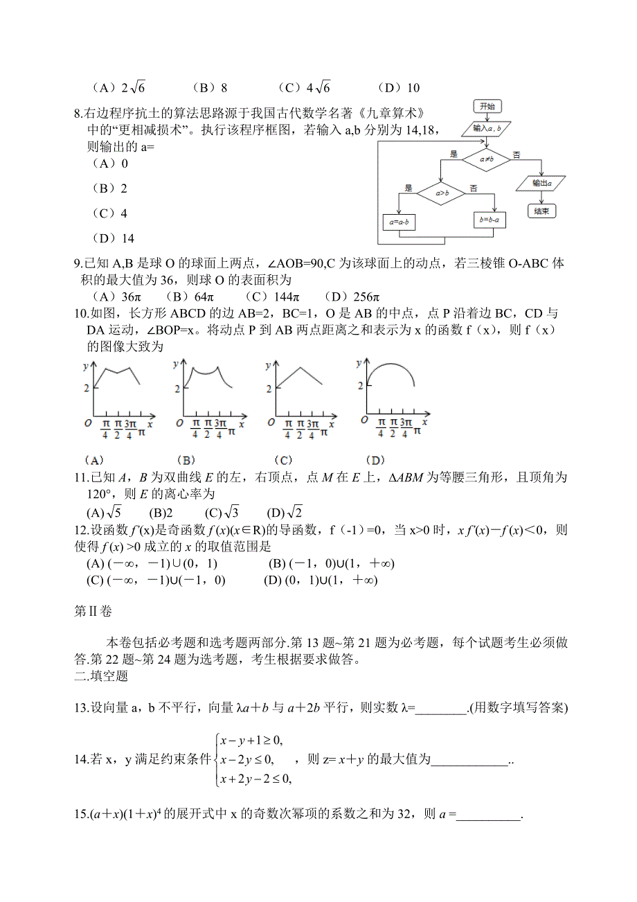 2015年高考数学全国卷二理科(完美版)_第2页