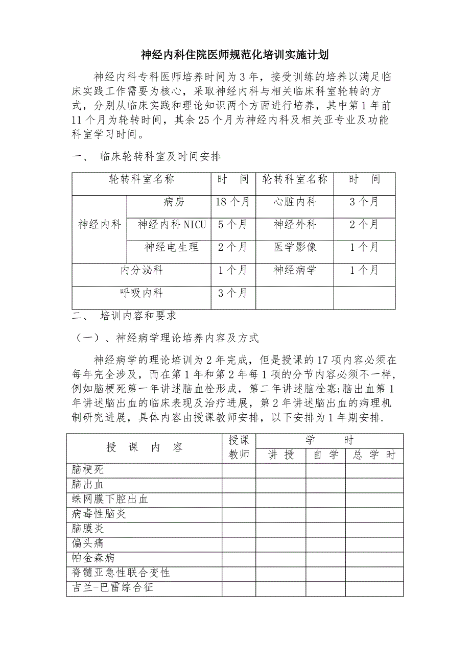 神经内科住院医师规范化培训实施计划_第1页