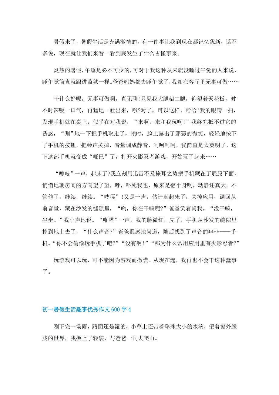 初一暑假生活趣事优秀作文600字_第3页