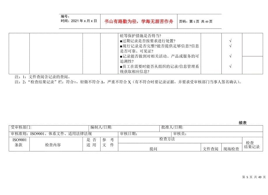 质量管理体系审核通用检查表(DOC 42页)_第5页