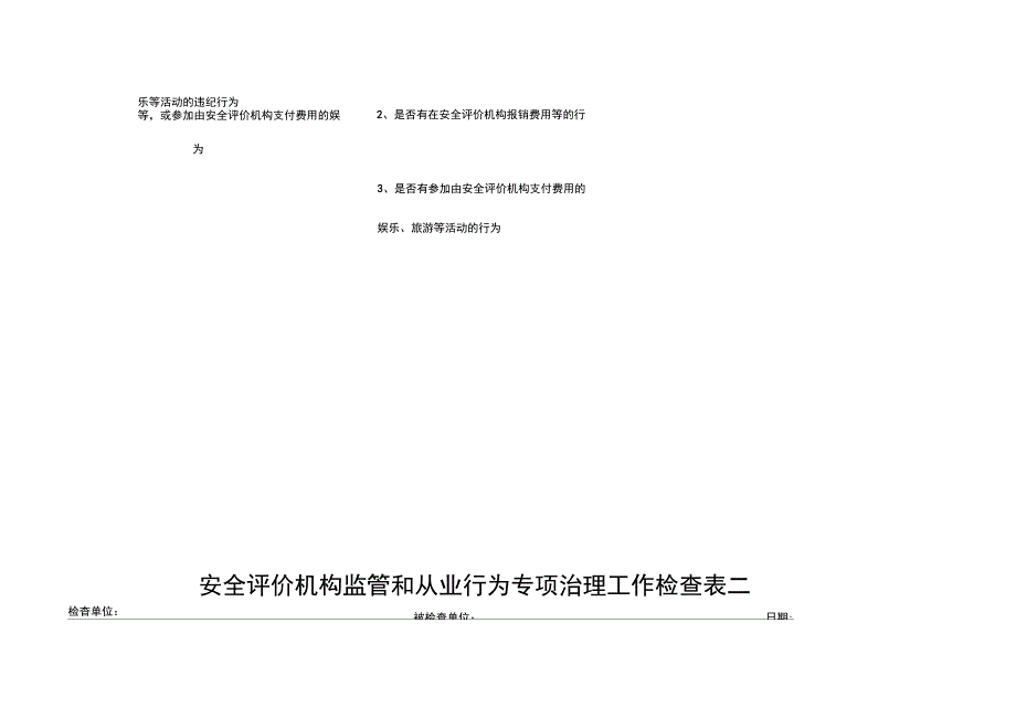 安全评价机构监管和从业行为专项治理工作检查表_第3页